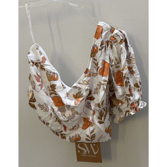 Seven Wonders Floral One Shoulder Puff Sleeve Crop Top Size 10 NEW - Picture 1 of 3
